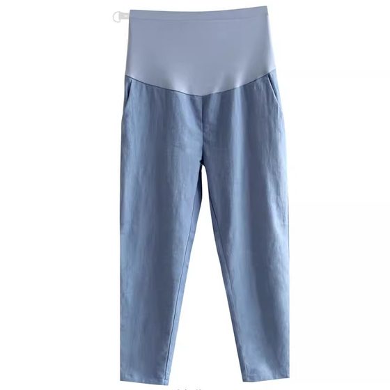 大码胖mm孕妇裤子外穿棉麻裤新款托腹孕妇装春夏装八分九分老爹裤