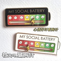 Battery Mood Badge Lightning Sliding My Social Battery Brooch Cloud Metal Badge Valley Circle Small Gift