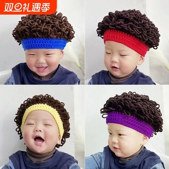 Baby hat autumn and winter male baby wig curly hair beanie infant and toddler afro funny children's hat windproof
