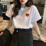 Хлопковая летняя футболка с коротким рукавом, с вышивкой, свободный крой