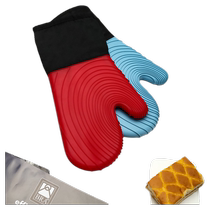 Microwave oven gloves long high temperature resistant baking two-finger gloves kitchen cotton thickened non-slip heat insulation gloves