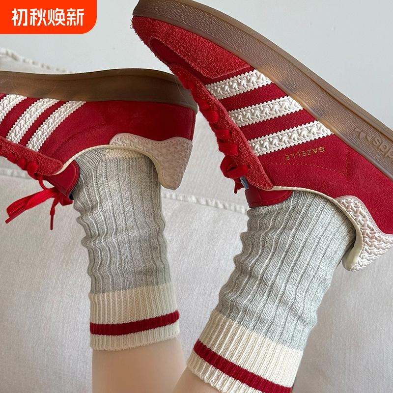 Retro and Japanese-Style Coexist, Red-Edged Color-Blocking Trendy Autumn and Winter Thick-Knit Wool Mid-Calf New Style Slouch Socks