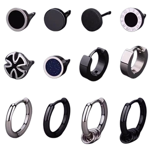 钛钢耳钉耳环耳圈防过敏男生套装ins简约男女新款十字架单只潮男