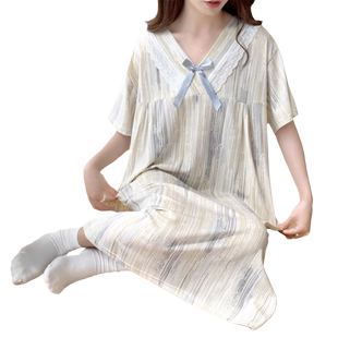 夏季薄款短袖睡裙女大码宽松200斤胖MM家居服学生外出孕妇连衣裙