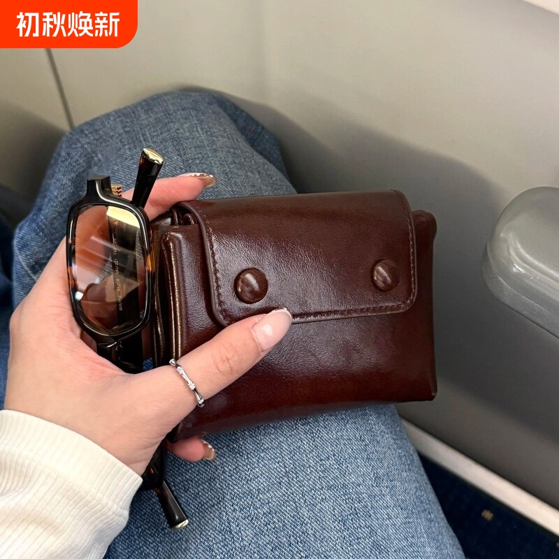 Korean-Style Ins Flip-Cover Retro Soft Leather Small Wallet Card Holder Student Coin Purse Multifunctional Women's Wallet Large Capacity