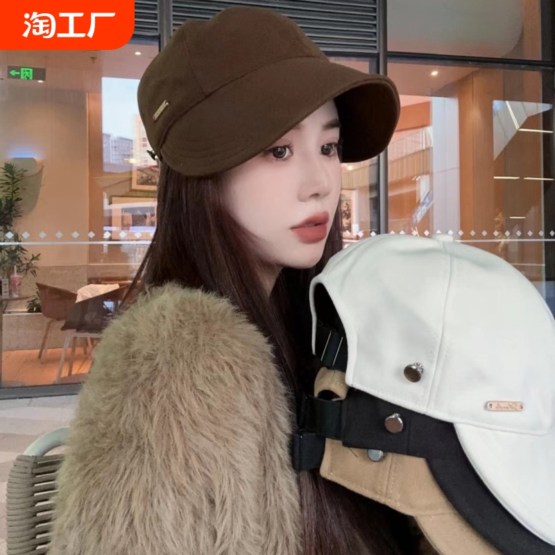 韓国風の顔を覆う幅広のダックビル帽子、女性用、秋冬用、顔が見える小さな漁師帽子、セレブ風カジュアルウール帽子