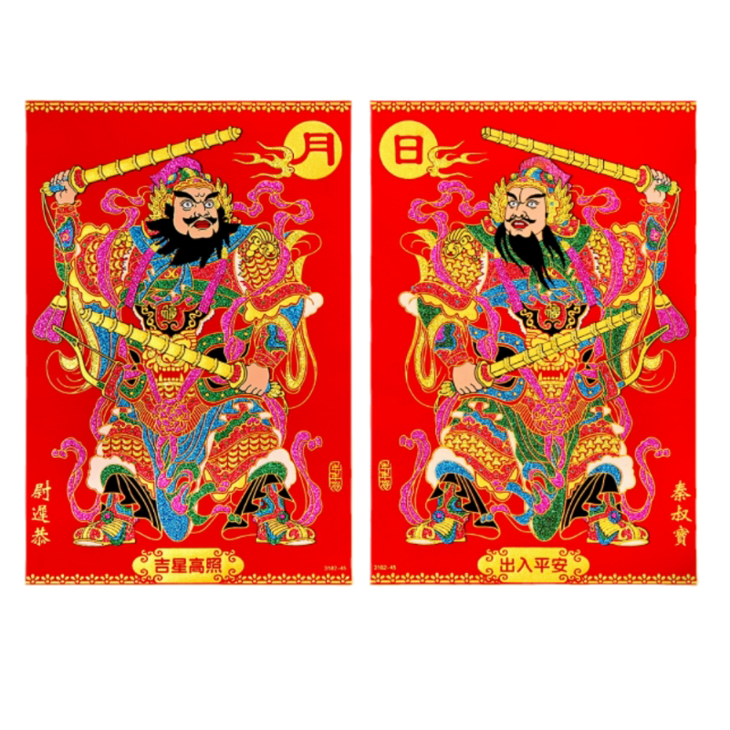 门神新年大门门贴春节秦叔宝尉迟恭装饰年画自粘绒布镇宅背胶大号_虎窝淘