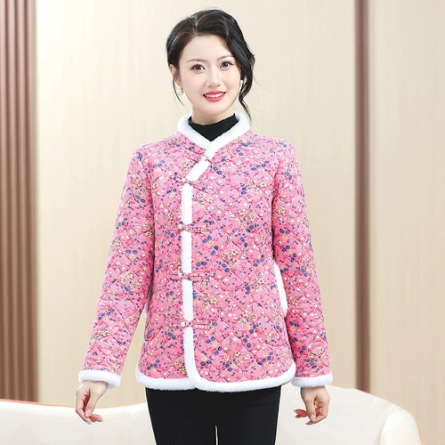 Куртка на хлопковой подкладке с большим цветком, осень и зима 2024, плюс хлопковые хлопковые женские толстые топы в новом стиле с маленькими цветами в северо-восточном стиле