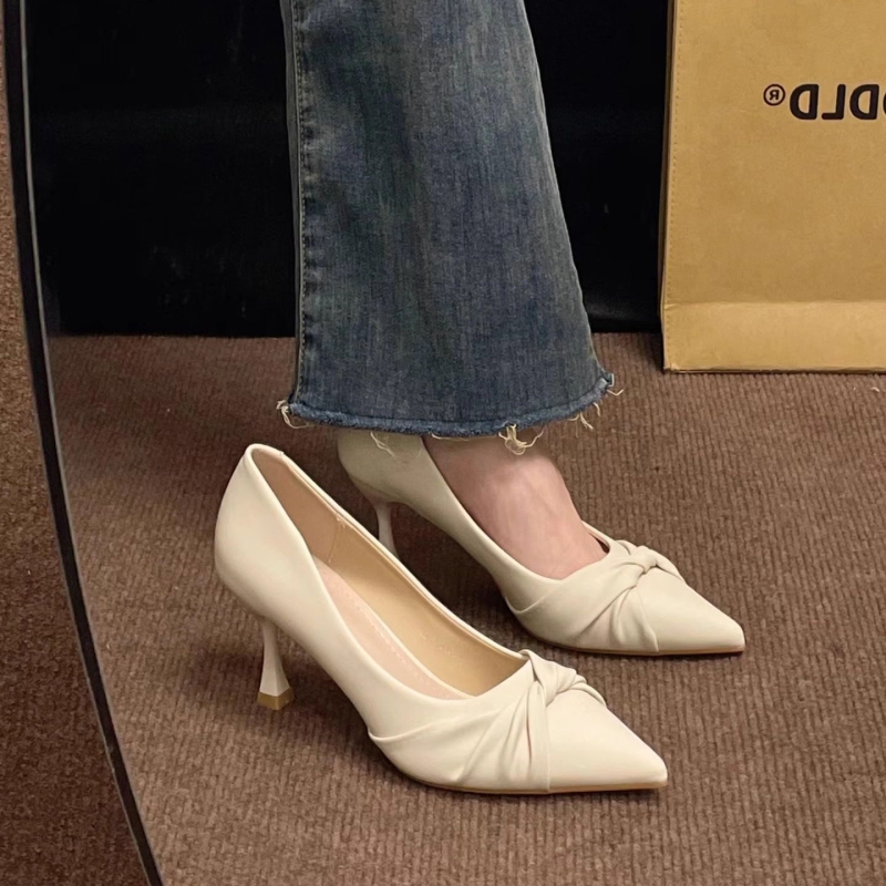 2026 Spring and Autumn New Style Women's High Heels with Shallow Mouth, Bowknot, Pointed Toe, Thin Heel, Slimming, Fashionable Single Shoes
