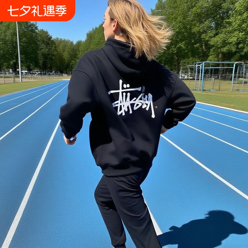 Trendy Brand Stussy Sweatshirt Hoodie, Terry Cotton Embroidery, Export Sports Top, Winter Fleece, White, Black, Gray