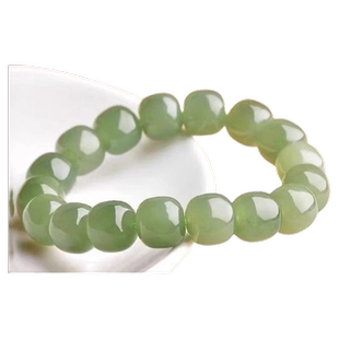 正品和田玉同款手串男女款老型珠湖水绿仿青玉鸭蛋青手链晴水琉璃