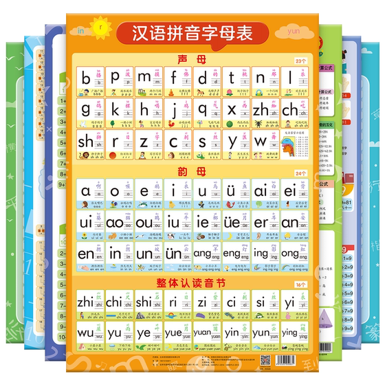 
Chinese Pinyin Alphabet Wall Sticker for Primary School Transmission First Grade Initial Vowel Children Learning Artifacts for Literacy and Recognition of Literature