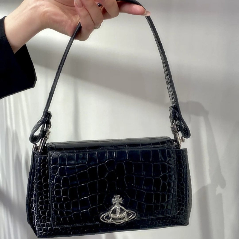2026 Saturn New Model Single-Shoulder Crocodile Pattern Underarm Bag Handbag Collection Hazel Fashion Crossbody Baguette Bag