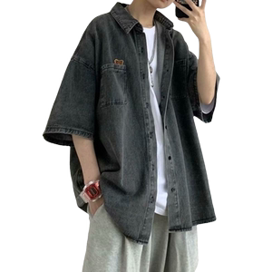 夏季薄款牛仔衬衫男短袖休闲港风百搭韩版潮流宽松潮复古水洗外套