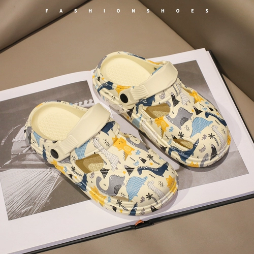 Летние детские нескользящие тапочки в стиле Crocs для мальчиков для выхода на улицу, коллекция 2024 года, подходят для носки на улице, закрытый носок, мягкая подошва, подходят для подростков, антибактериальная пропитка