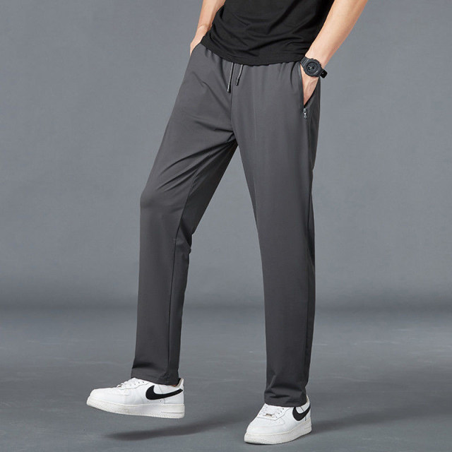 2023 Ice Silk Sports Pants Men's Summer Thin Quick-Drying Pants Loose Breathable Casual Pants Large Pants Long Pants Leg-tie