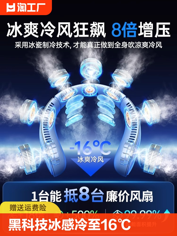 <!--挂脖风扇超静音便携式无叶超长续航挂脖子大风力户外制冷2024新款-->
