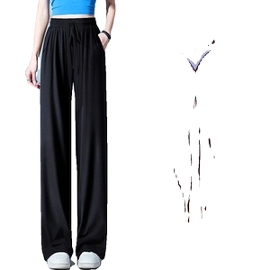 梨形身材冰丝阔腿裤女夏季薄款大码胖mm显瘦粗腿宽胯小个子直筒裤