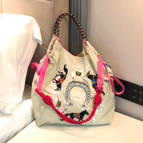 Японская сумка с шариковой цепочкой, портативная, 2024, новая женская сумка Gao Yuanyuan, экологически чистая сумка с вышивкой в ​​том же стиле, сумка для покупок