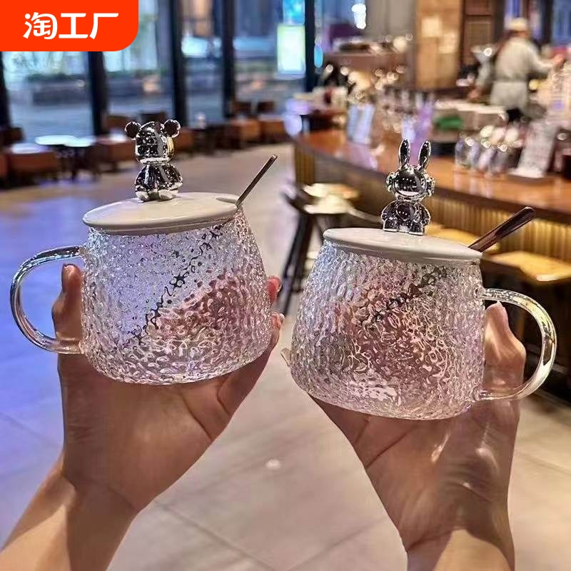 ベアカップイン高見えシンプルカバースプーンマグガラスウォーターカップドリンク香りティーコーヒーミルクカップ