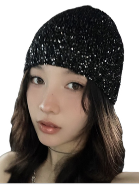 走秀款~权志龙同款亮片冷帽女早秋小香风包头帽ins风针织帽男潮