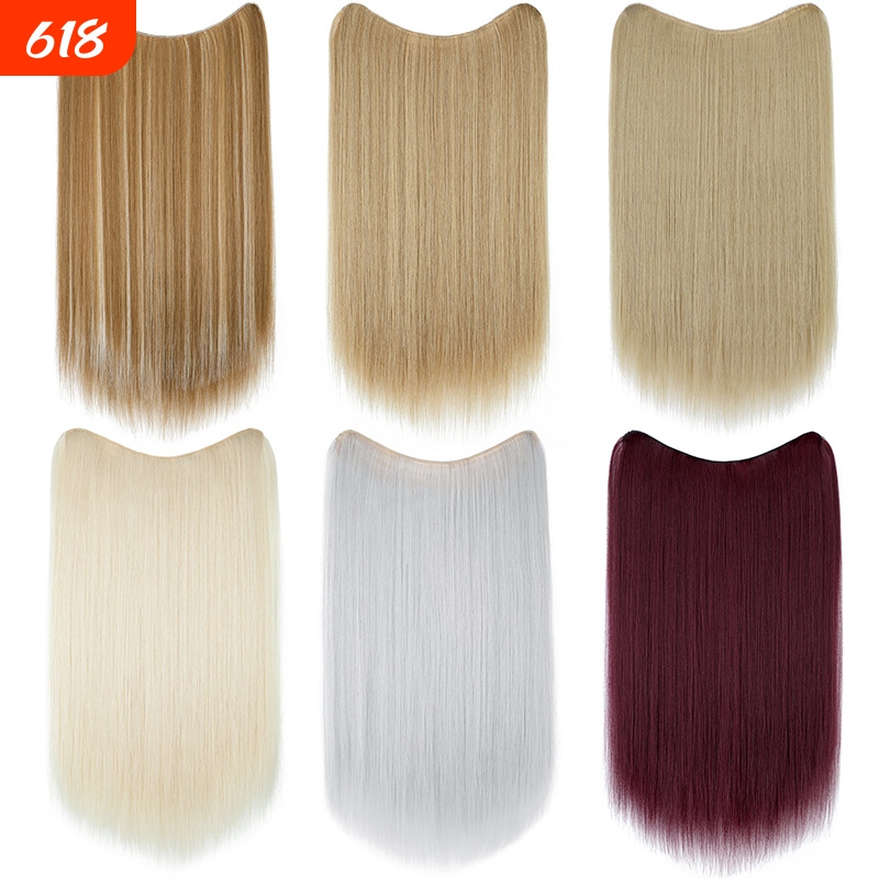 Long Straight Hair Wig for Women, V-Shaped Hair Extension Piece, One-Piece Clip-In Hair, Fluffy Natural Synthetic Fiber, High-Temperature Silk U-Shaped Hair Extension Piece