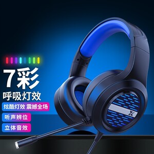 联想款X12头戴式耳机游戏电竞有线usb专用网吧笔记本耳机粉色降
