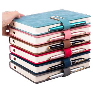 笔记本子加厚带扣皮质记事本商务人士简约大学生a5会议记录本文艺精致复古日记本办公用超厚工作厚本子皮面