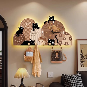 Cat atmosphere luminous clothes hanger clock medieval style living room storage hanger board clock abstract aesthetic three-dimensional