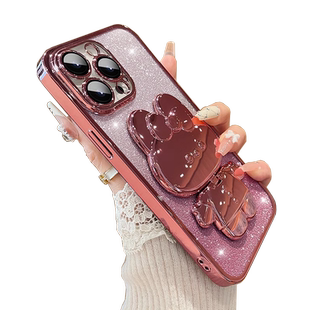 隐形补妆镜手机支架适用15promax手机壳iphone14pro带镜头膜13pro渐变闪粉11高级感全包防摔网红卡通女16苹果