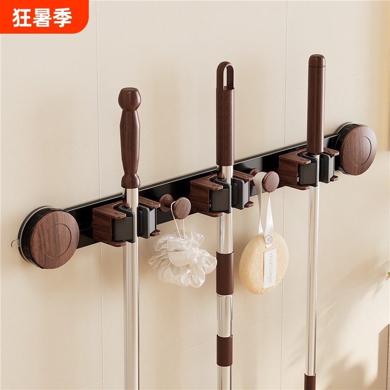 Bathroom Suction Cup Mop Wall Mount Clip Vintage Style Bathroom Rack No-Drill Vacuum Traceless Mop Broom Hook