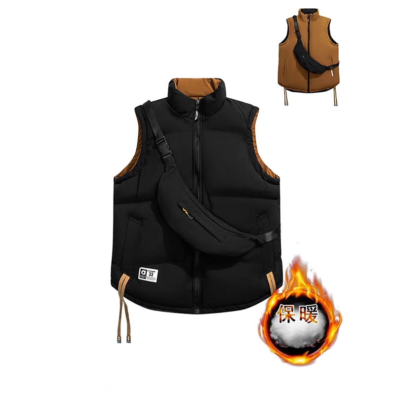 Cotton Vest, Fleece Jacket, Warm Vest for Men, Autumn and Winter Thickened Couple's Vest, Cotton Clothing, Trendy Outerwear, down Jacket, White, Black