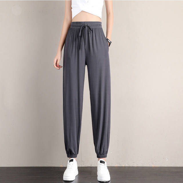 Ice Silk Sports Pants Women's Summer Thin Leg-tie Casual Pants Summer Loose Quick-drying Fat MM ຂະຫນາດຂະຫນາດໃຫຍ່ຜູ້ຊາຍຂະຫນາດນ້ອຍ