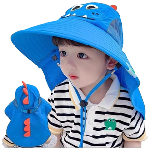 儿童防晒帽防紫外线太阳帽男童宝宝遮阳帽渔夫帽凉帽防风专业护脸