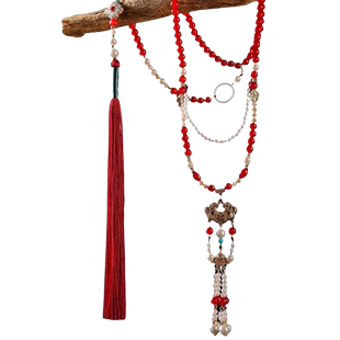 中国风项链红色汉服马面裙配饰璎珞背云流苏超长中式压襟明制古风