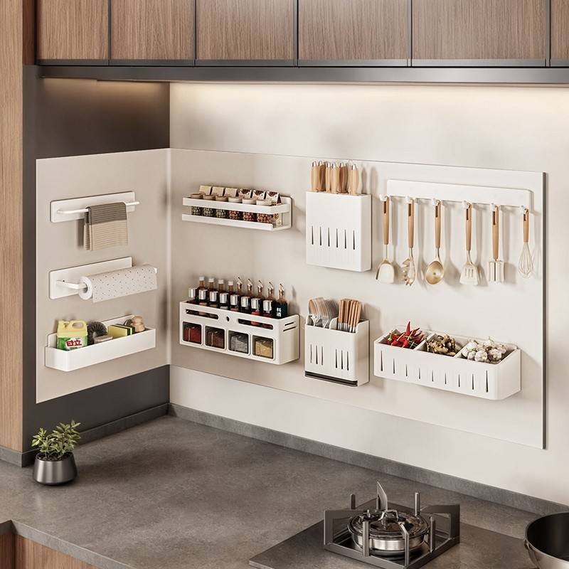 Kitchen household soft cloth enamel board flat magnetic storage rack hole board wall hanger accessories set storage rack