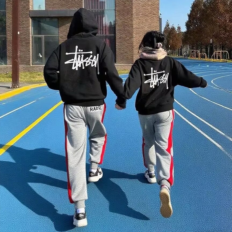 Trendy Brand Stussy Stu Hoodie with Embroidery, Loose Fit, Pure Cotton, Fleece-Lined, Winter Top, Sports, White, Black, Running