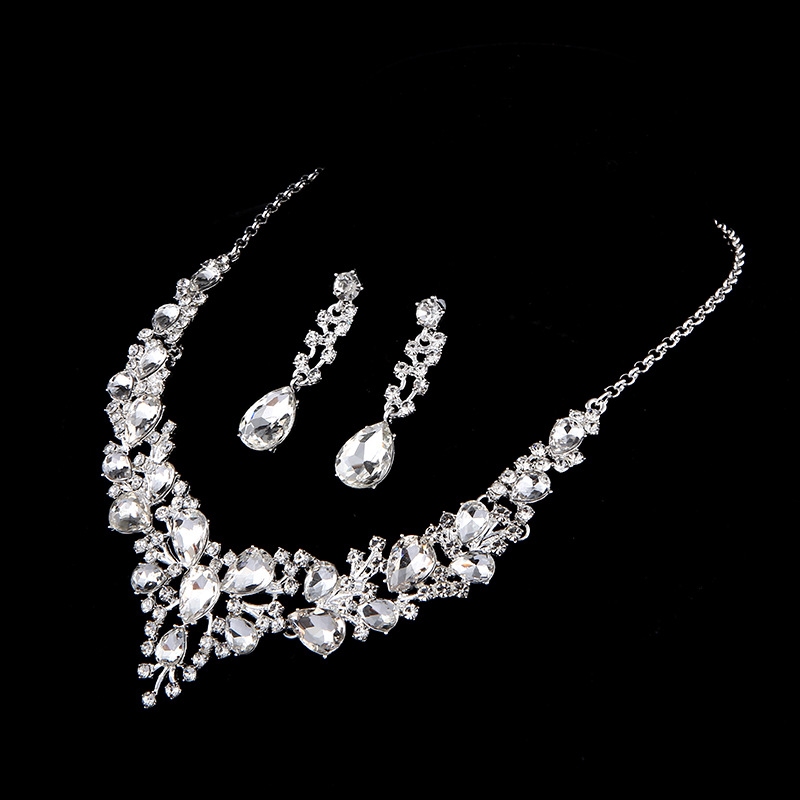 Cross-Border Amazon Necklace Wholesale Swarovski Bridal Crystal Accessories Necklace and Earrings Two-Piece Set Wedding Dress