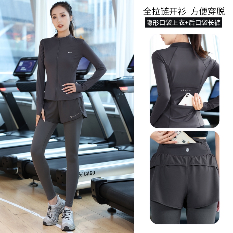 Gym Running Training Clothes for Women, Autumn and Winter Warm Cardigan Sports Suits, Yoga Clothes, Badminton Quick-Drying Hiking Clothes