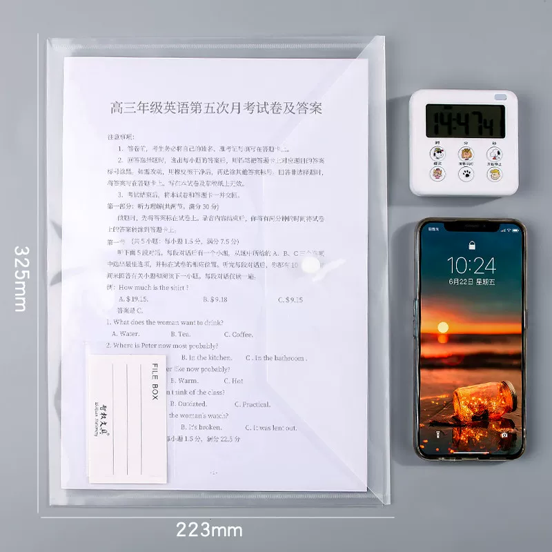 Plastic files bag for folders, capacious storage system, stationery for documents, increased thickness