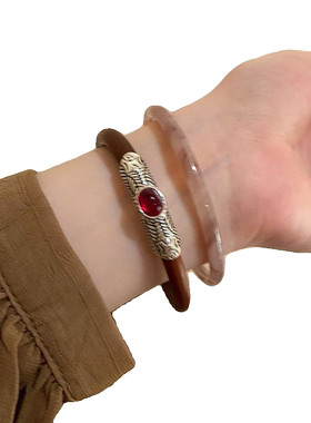 2023年新款新中式鸡血藤红码碯素圈手镯女复古民族风简约闺蜜手饰
