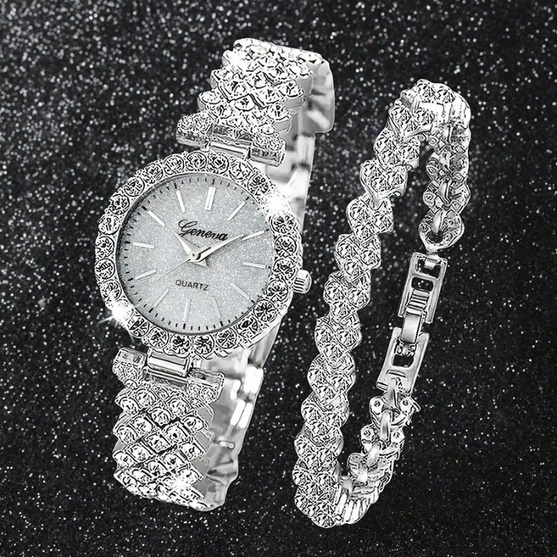 Ebo Wave Hr Watch Bracelet Set for Women, Diamond-Encrusted Steel Band Quartz Watch, Women's High-End Fashion Student Wristwatch