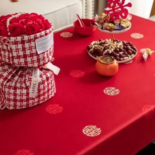 Скатерть HI персонаж Красный свадебный рецепт для журнального столика Кофейный столик ткань столик столик для стола Счастливого события Атмосфера Атмосфера Круглый стол