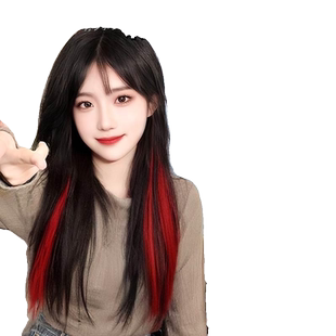 挑染假发片女彩色发片挂耳染长发自然隐形无痕假发挑染红色接发片