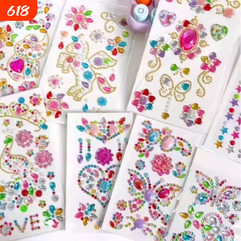 Kindergarten Children's DIY Acrylic Mini Adhesive Creative Decoration Personalized Crystal Diamond Stickers Heart-Shaped Pearls