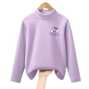 巴布豆女童长袖冬季新款女孩衣服德绒保暖童装上衣百搭儿童打底衫