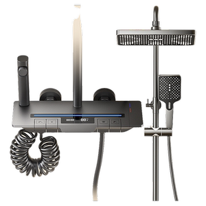 氛围灯淋浴花洒套装枪灰色智能数显增压氛围灯全铜钢琴键花洒全套