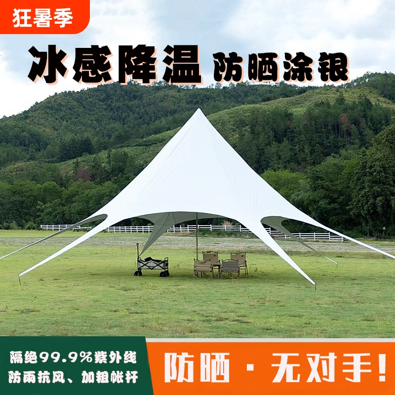 Silver-Coated Canopy Tent Outdoor Portable Large Camping Equipment Camping Picnic Sun Protection Hexagonal Star Sunshade Silver-Coated Canopy Tent Outdoor Portable Large Camping Equipment Camping Picnic Sun Protection Hexagonal Star Sunshade