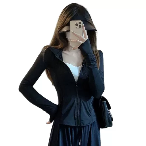 Черная летняя одежда для защиты от солнца, приталенный тонкий кардиган, шелковая куртка для йоги, защита от ультрафиолета