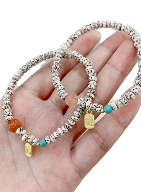 星月菩提子仿钰橄榄核隔片手链小珠子星月手串配饰寿山石手工朱砂